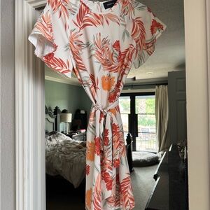 Floral Print Dress in White and Orange